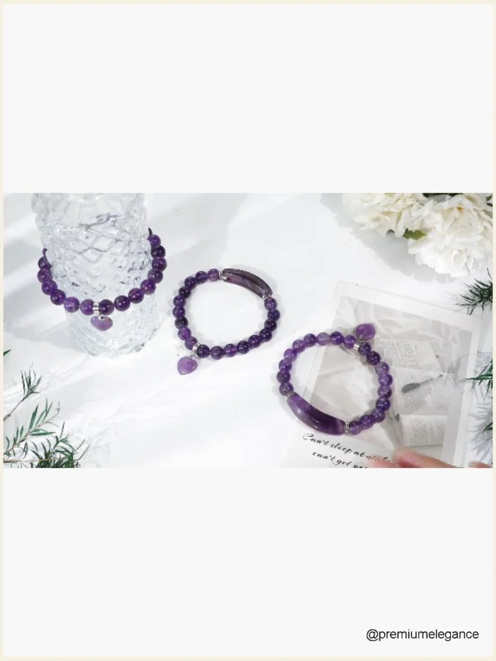 Healing Stone 8mm Beaded Stretch Bracelet with Heart Charm